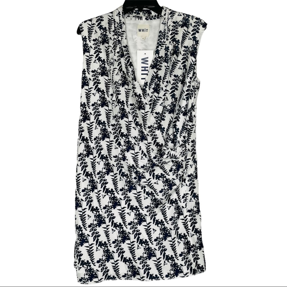 WHIT Printed Silk Shift Wrap Style Blue & White Dress Women Size: Medium
